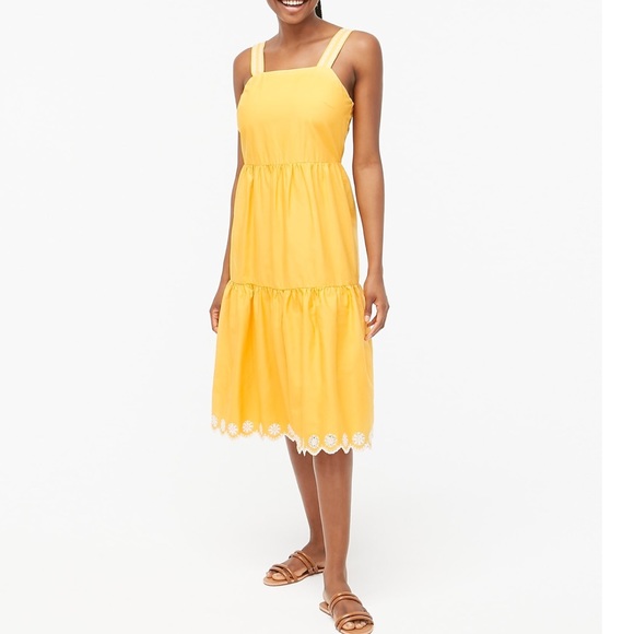 J.CREW Embroidered Scalloped Tiered Dress 4 - Picture 2 of 9